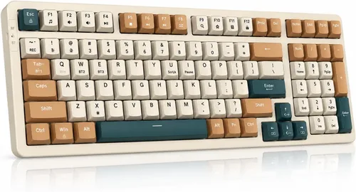 Vista 7 de Qisan Teclado mecánico inalámbrico y con cable, triple modo 2.4G/USB-C/BT (98%) teclado mecánico inalámbrico con diseño de EE. UU. Teclados Combo