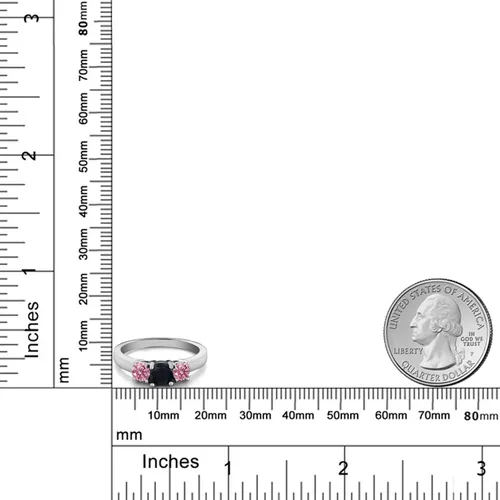 Vista 5 de Anillo de plata de ley 925 con diamantes cultivados en laboratorio de ónix negro y rosa de 098 quilates