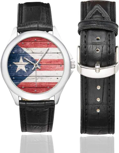 Vista 2 de InterestPrint Cool National Flag - Reloj de pulsera de cuero clásico de acero inoxidable para mujer, color negro
