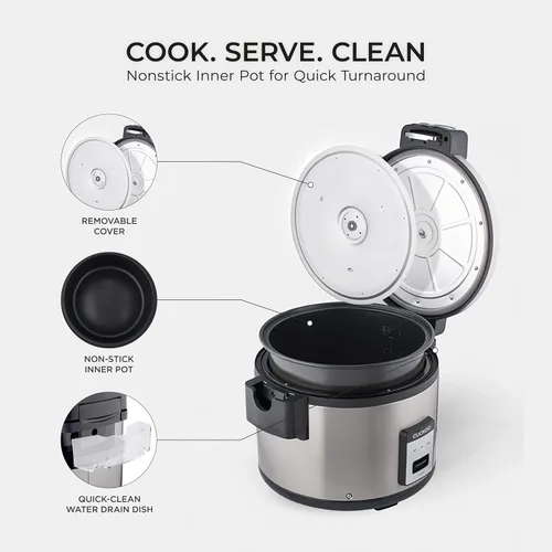 Vista 7 de CUCKOO Arrocera comercial y calentador, olla arrocera extra grande de 30 tazas sin cocer / 60 tazas cocidas, olla industrial profesional de granos