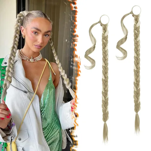 Vista 40 de Barsdar Extensión de 26 Pulgadas de Cola de Caballo Trenzada Larga con Banda Elástica - Extensiones de Cabello en Cola de Caballo Recta y Elegante