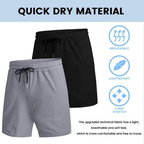 Vista 4 de COOFANDY - Paquete de 2pantalones cortos de entrenamiento para hombre, diseño con bolsillos, de secado rápido, para fisicoculturismo, levantamiento