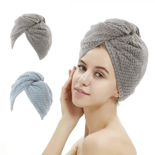 Vista 12 de M-bestl Paquete de 2 toallas de microfibra para el cabello, toalla de secado de cabello con diseño de botón, toalla para la cabeza para secar