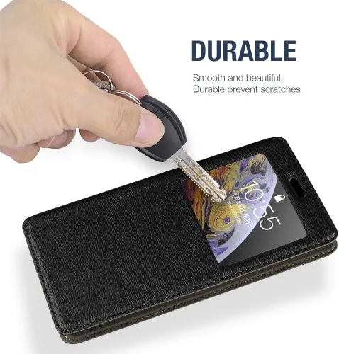 Vista 5 de Funda de piel sintética con ventana magnética invisible compatible con Unihertz Tank 2, cubierta de pantalla transparente inteligente con protección