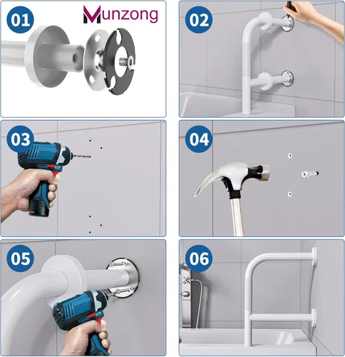 Vista 7 de Munzong - Barra de seguridad para bañera con doble agarre, barra de agarre antideslizante en forma de F de 16 pulgadas para personas mayores