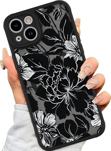 Vista 27 de AIGOMARA Magnetic Case for iPhone 16 Pro, Striped Floral - Black Black - Striped Floral