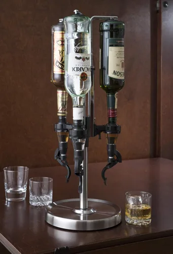 Vista 6 de OGGI Dispensador giratorio profesional de licor de 3 botellas, acero inoxidable