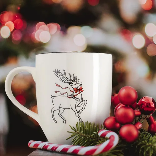 Vista 4 de LEHAHA Juego de 6 tazas de café navideñas – 473 ml Tazas de cerámica con tema festivo perfectas para café con leche, té o leche, walter, bebida