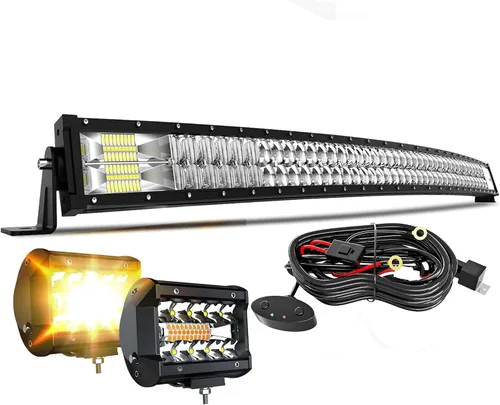 Vista 18 de ASLONG Barra de luz LED de 20 pulgadas y 126 W, parpadeo estroboscópico blanco/ámbar con seis modos, combo de luz de conducción todo terreno, 1