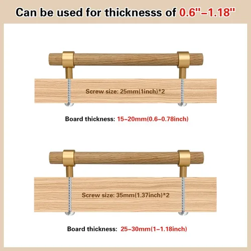 Vista 6 de Paquete de 6 tiradores de madera para cajones, manijas de madera de haya, 3-3/4 pulgadas, accesorios de madera para armarios, aparadores