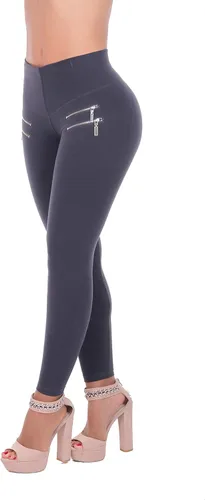 Vista 8 de Leggings de algodón para mujer con cremalleras con moldeador interno de cuerpo y levantador de glúteos, múltiples estilos 1172/Negro