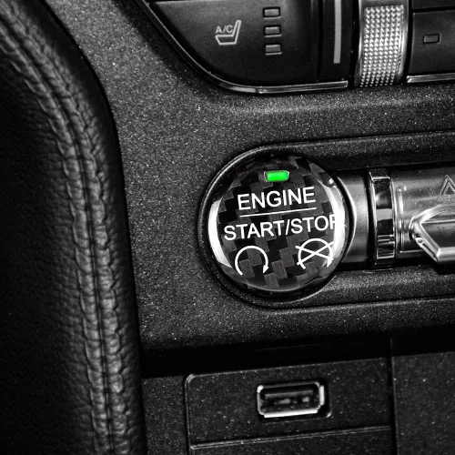 Vista 4 de AIRSPEED Adhesivo para botón de arranque de motor de automóvil de fibra de carbono para Ford Mustang, ajuste interior compatible con Ford Mustang