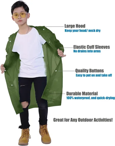 Vista 44 de Chaqueta de lluvia para niños, paquete de 2 ponchos de lluvia para niños, impermeables reutilizables para niños y niñas, impermeable, para exteriores