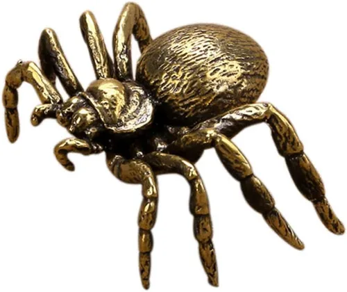 Vista 4 de NUOBESTY Figura de araña de latón, escultura de riqueza de Fengshui, estilo japonés, estatua de la suerte, té para mascotas, figura coleccionable