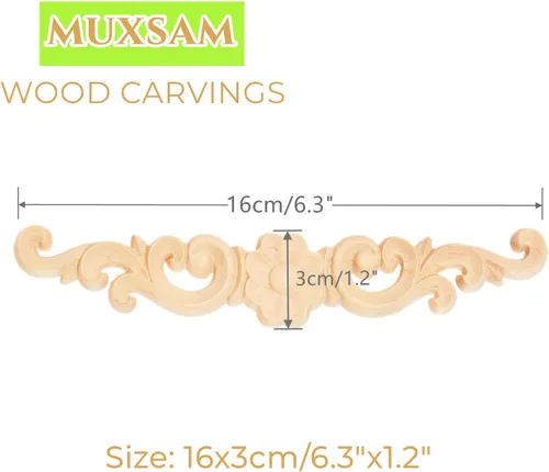 Vista 2 de MUXSAM Apliques de madera decorativos tallados, calcomanías largas de madera para decoración de muebles de bricolaje, tallas de roseta para puerta