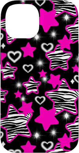 Vista 4 de Carcasa para iPhone 16 McBling Estética Zebra Print Stars Hearts Rosa Negro Y2K