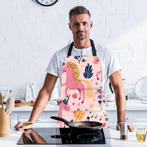 Vista 6 de Delantal de cocina para el hogar, cocina, horneado, jardinería, para mujeres y hombres, con bolsillos, delantal impermeable, 32 x 28 pulgadas