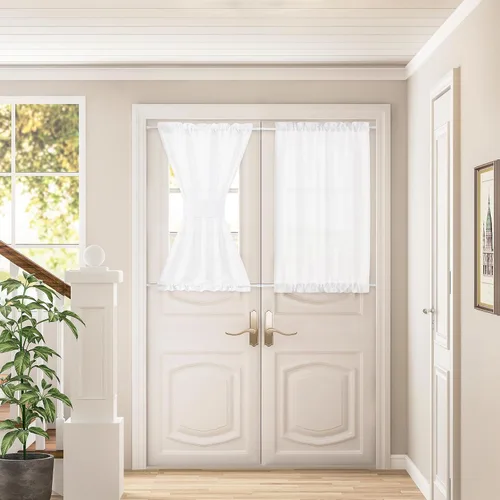 Vista 34 de Cortinas de cocina de lino semitransparente beige de 24 pulgadas de largo, 2 paneles Cream, Cafe Short Curtains, for Bathroom Small Windows, Light