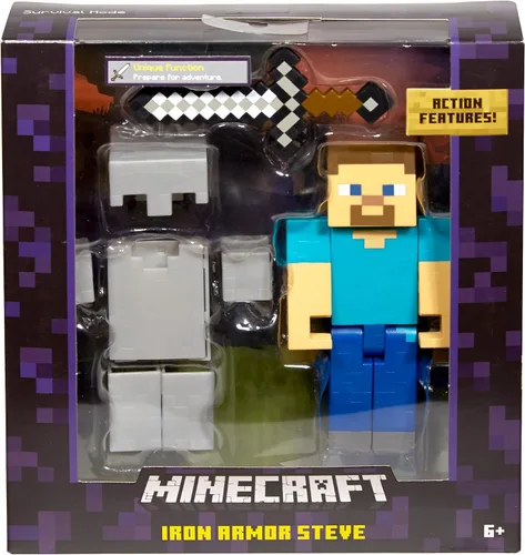 Vista 8 de Minecraft, Steve con la Serie Armor Iron, 4 Figuras de Acción.