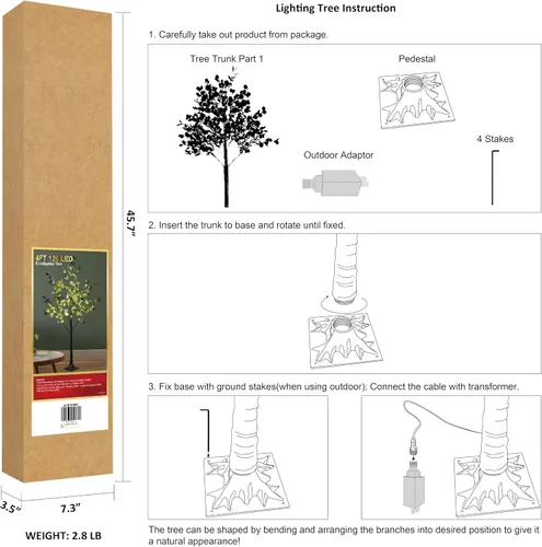 Vista 5 de LIGHTSHARE Árbol de eucalipto iluminado de 4 pies, 126 L, color blanco cálido, vegetación artificial con luces para boda, vacaciones, hogar, fiesta