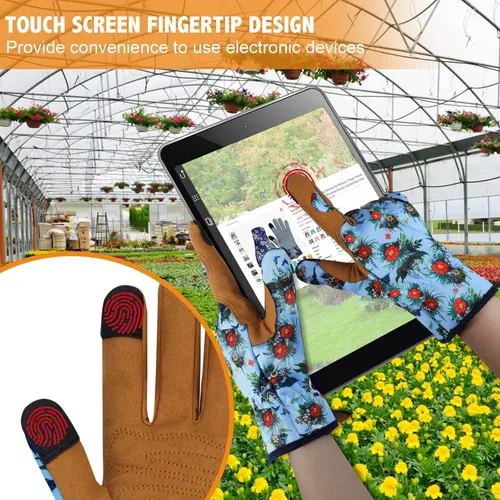 Vista 5 de Guantes de Jardinería de Cuero MERTURN para Mujeres, Guantes de Jardín a Prueba de Espinas, Guantes de Trabajo Compatibles con Pantalla Táctil