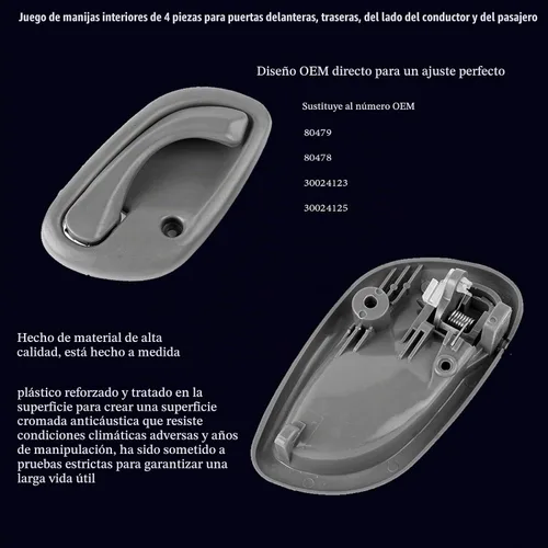 Vista 6 de Manija de puerta interior Chevy Tracker, apta para 1999-2004, Suzuki Vitara 99-05, Grand Vitara 95-02, Esteem delantera y trasera, lado