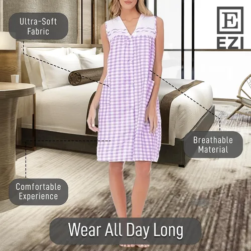 Vista 4 de Ezi Vestido de casa sin mangas con cremallera para mujer