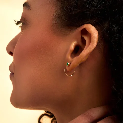 Vista 4 de RS Pure by Ross-Simons - Aretes de aro en C esmeralda de 0.50 quilates en oro amarillo de 14 quilates, Gema, esmeralda