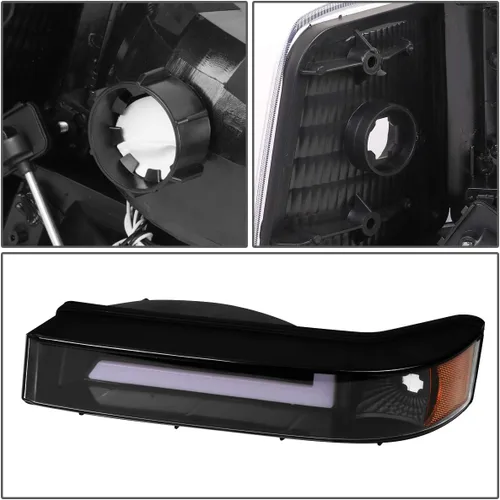Vista 4 de DNA MOTORING Par de faros delanteros de barra de luz LED dual compatibles con 92-96 F150 F250 F350 Bronco, negro/ámbar, HL-LB-F15092-6P-BK-AM