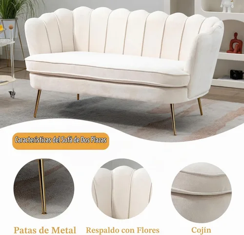 Vista 4 de Anwickjeff 59" de ancho sofá de dos plazas moderno de bouclé, sofá pequeño mini para espacios pequeños, sofá de 2 plazas con patas de metal dorado