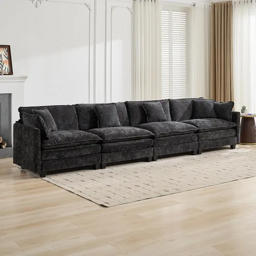 Vista 154 de Sofá seccional modular verde de 111.5", sofás seccionales grandes de 3 plazas para sala de estar, sofá nube oversized de tela chenille con otomana