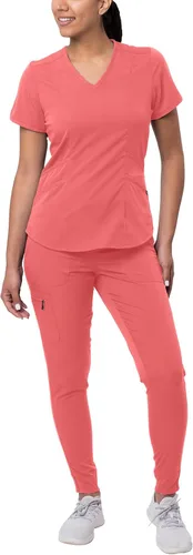Vista 14 de Adar Pro - Conjunto de uniforme médico atlético moderno para mujer Tela elástica en 4 direcciones, resistente al olor y a las arrugas, ajuste a