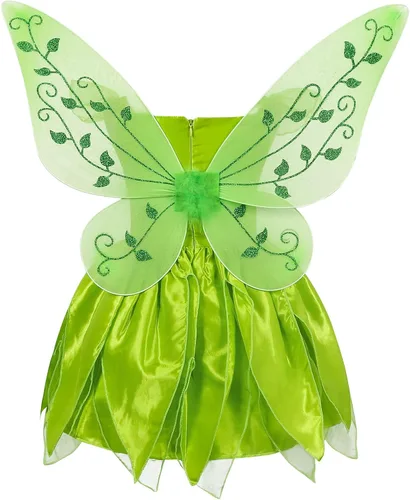 Vista 2 de Jurebecia Disfraz de princesa Tinkerbell para niñas, disfraz de fiesta de cumpleaños de Halloween, vestido de hadas con alas