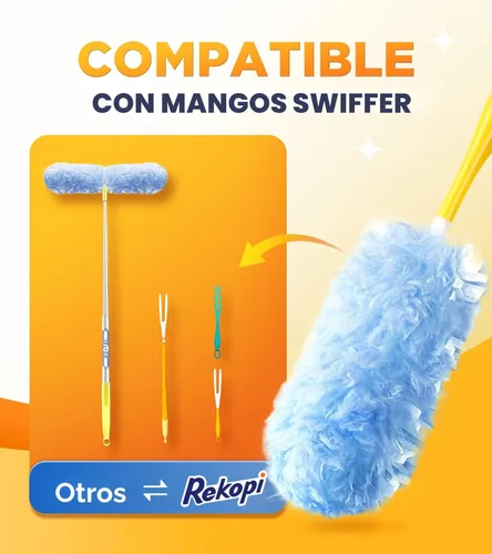Vista 5 de Recargas de plumero resistentes para Swiffer Duster, 20 unidades de recargas de plumero con 1 asa, plumeros multisuperficie de 360° con 4
