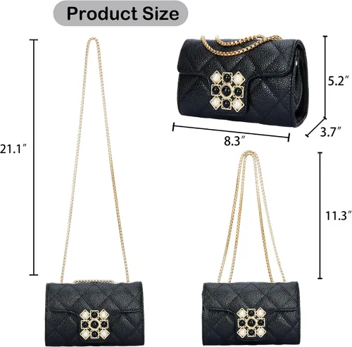 Vista 7 de Bolso cruzado acolchado para mujer, bolso de hombro de piel sintética con solapa, bolso cuadrado pequeño de cadena de moda, bolso de mano de noche