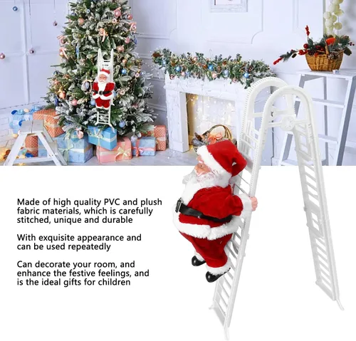 Vista 2 de Figura de Papá Noel escalador, adorno eléctrico de Papá Noel para escalar, decoración colgante de arriba y abajo, adornos para árbol de Navidad