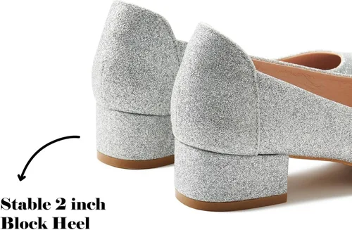 Vista 6 de hingswink Womens Black Silver White Pumps for Women 1.4 Inch Shoes for Women Low Heel Closed Toe Dress Shoes for Women Comfortable Dressy Low Heel