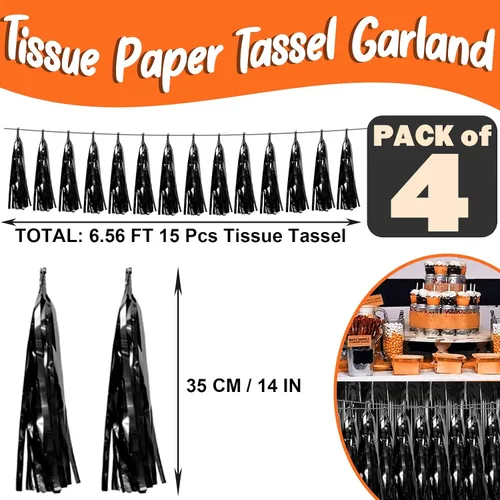 Vista 3 de 4P Guirnalda de Borla de Flecos de Aluminio Metálico Negro para Flotas de Desfile, Despedida de Soltera, Boda, Cumpleaños, Halloween, Navidad
