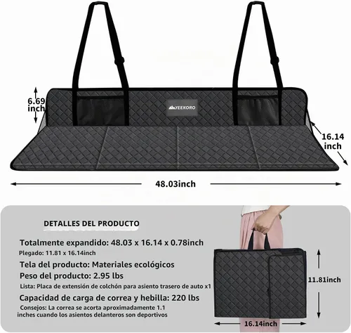 Vista 2 de Placa de extensión de colchón para asiento trasero de automóvil, extensor plegable de asientos traseros para dormir, aumenta el maletero de viaje