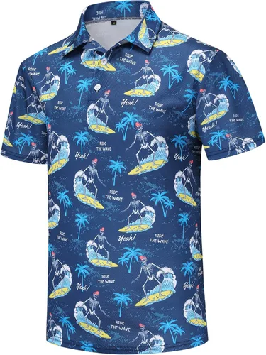 Vista 13 de Camisas de golf para hombre, Dry Fit, camisa de golf de manga corta, divertidas camisas polo de golf