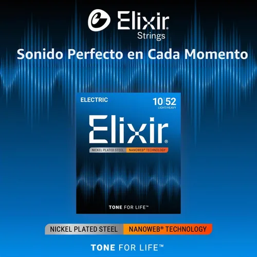 Vista 3 de Elixir Strings - Cuerdas de guitarra eléctrica de acero niquelado con revestimiento NANOWEB - Cuerdas de guitarra eléctrica Elixir - Ligeras/Pesadas