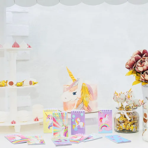 Vista 6 de 24 cuadernos de unicornio, recuerdos de unicornio, mini diario en espiral, bolsas de regalo, suministros para fiesta de cumpleaños en el aula