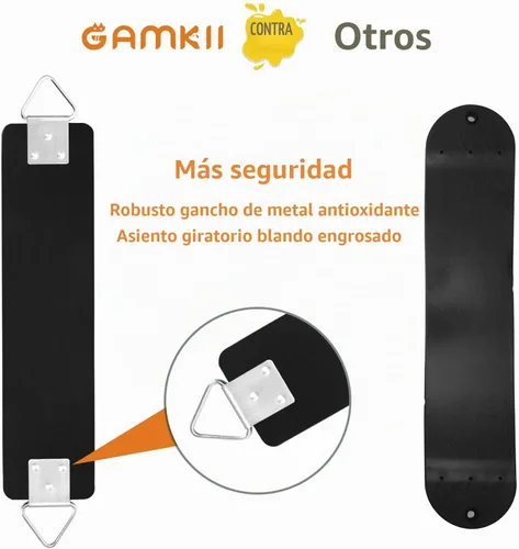 Vista 5 de Asiento de columpio de 2 piezas con anillo triangular de metal de 30.4 x 5.9 pulgadas, soporta 300 libras, juego de columpio resistente, accesorios