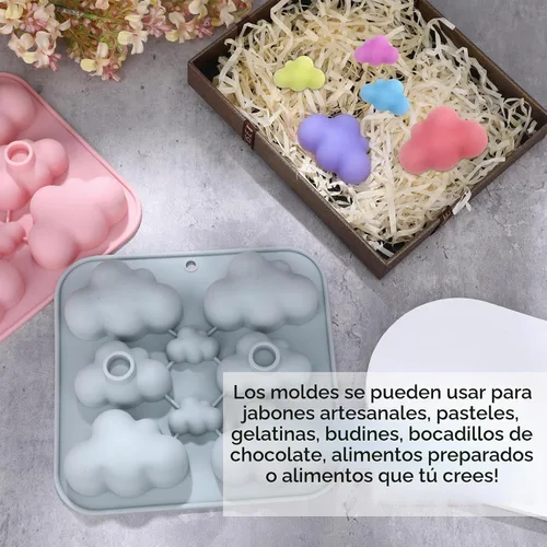 Vista 6 de Paquete de 2 moldes de silicona con forma de nube, moldes de chocolate en forma de nube, moldes de gomitas de nubes 3D, moldes de silicona