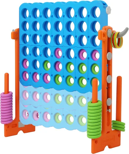 Vista 7 de SDADI - Juego gigante ajustable en altura de 4 en fila, juego Jumbo 2-en-1 de 4 anotaciones con juego de lanzamiento de anillos, juego de patio