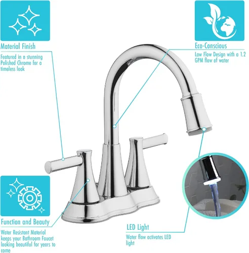 Vista 6 de Aqua Vista 22-B42CPL-CH-AV Grifo para lavabo de baño con luz LED cromado pulido