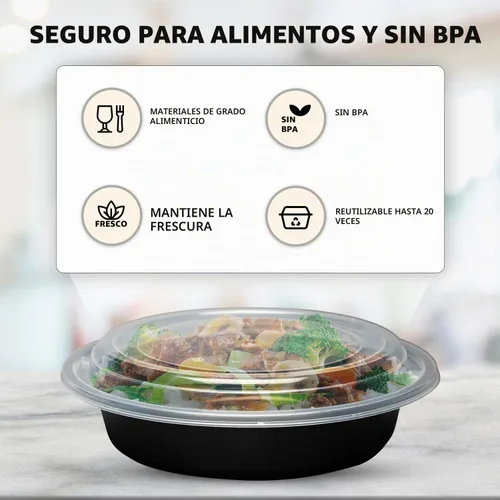 Vista 3 de Klex 50 juegos de recipientes de preparación de comidas de 24 onzas con tapas herméticas, sin BPA, contenedor de plástico reutilizable