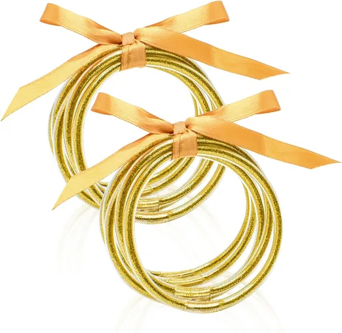 Vista 7 de ZeeDix Gold Jelly Bracelets for Women Girls, Glitter Silicone Bangles Stackable Jewelry, Sparkling Mothers Day Gifts from Husband Son Daughter, Soft