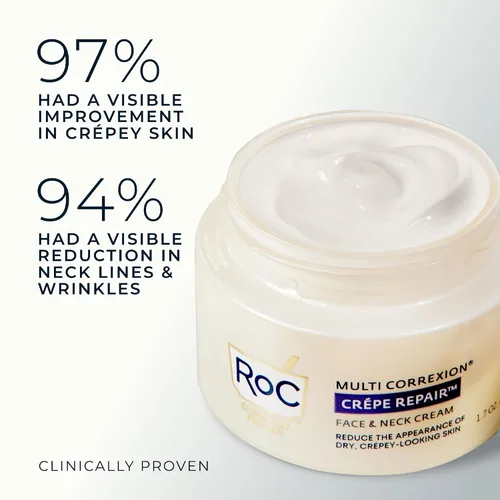 Vista 9 de RoC Crepe Repair Crema hidratante facial diaria antienvejecimiento y crema reafirmante para el cuello (1.7 onzas) + cápsulas suavizantes RoC Retinol