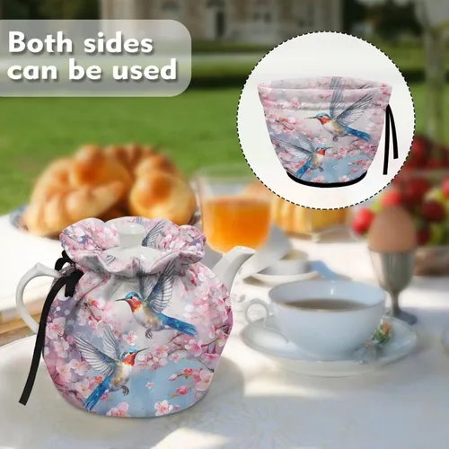 Vista 4 de DISNIMO Funda de tetera aislada a prueba de polvo con diseño floral de colibrí, para mantener el calor, accesorios decorativos, colcha